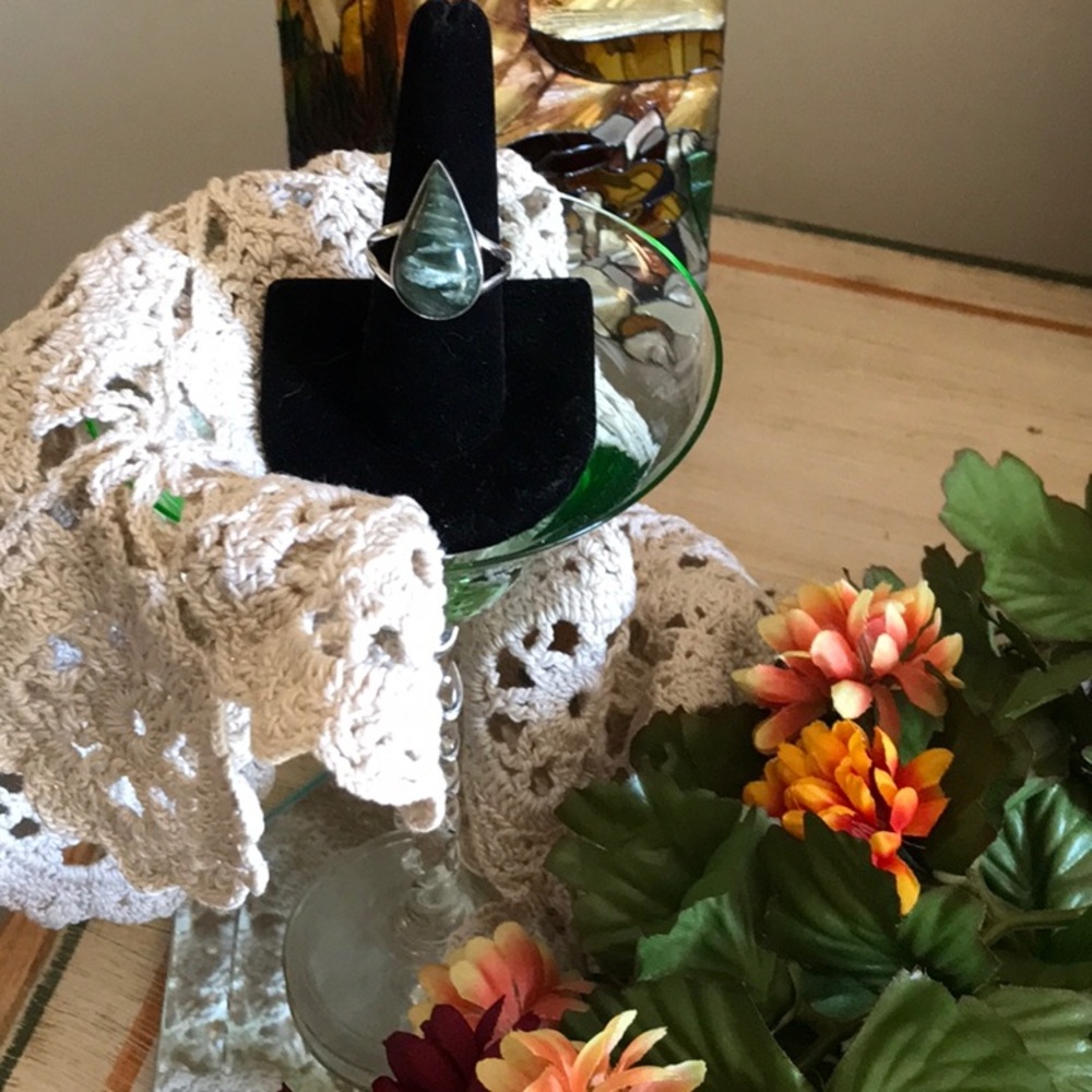 This beautiful Seraphinite teardrop ring will be lovely on you!